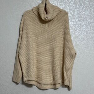 Doe & Rae Oversized Creamy Tan Knit Cowl Neck Turtleneck Cozy‎ Sweater Sz S
